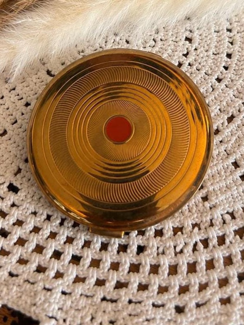Vintage Coty Airspun Powder Compact | Gold-Tone Engraved Vanity Purse Mirror